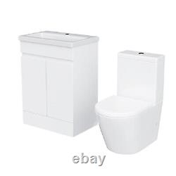 Nes Home Flat Pack 600mm Gloss White Basin Vanity & Close Coupled Rimless Toilet