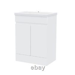 Nes Home Flat Pack 600mm Gloss White Basin Vanity & Close Coupled Rimless Toilet