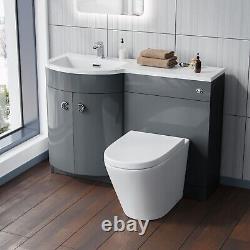 Nes Home Grey 1100 mm Bathroom Basin Vanity Unit & Back To Wall WC Toilet