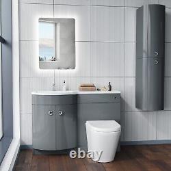 Nes Home Grey 1100 mm Bathroom Basin Vanity Unit & Back To Wall WC Toilet