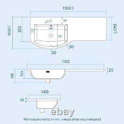 Nes Home Grey 1100 mm Bathroom Basin Vanity Unit & Back To Wall WC Toilet