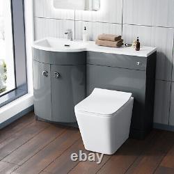 Nes Home Grey 1100 mm Vanity Unit and BTW WC Toilet LH Basin Sink Cabinet