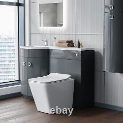 Nes Home Grey 1100 mm Vanity Unit and BTW WC Toilet LH Basin Sink Cabinet