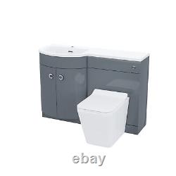 Nes Home Grey 1100 mm Vanity Unit and BTW WC Toilet LH Basin Sink Cabinet