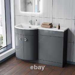 Nes Home Grey 1100 mm Vanity Unit and BTW WC Toilet LH Basin Sink Cabinet