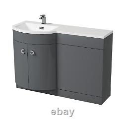 Nes Home Grey 1100 mm Vanity Unit and BTW WC Toilet LH Basin Sink Cabinet