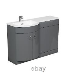 Nes Home Grey 1100 mm Vanity Unit and BTW WC Toilet LH Basin Sink Cabinet