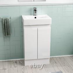Nes Home Modern 450mm Freestanding Basin Vanity Unit 2 doors White Flat Pack