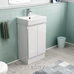 Nes Home Modern 450mm Freestanding Basin Vanity Unit 2 doors White Flat Pack