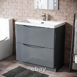 Nes Home Modern 800mm Grey Floorstanding Basin Vanity Unit