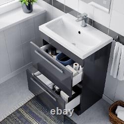 Nes Home Nanuya 600mm Floorstanding 2 Drawer Vanity Basin Unit Steel Grey