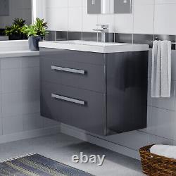 Nes Home Nanuya Wall Hung Cabinet 2 Drawer 800mm Basin Vanity Unit Steel Grey