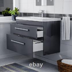 Nes Home Nanuya Wall Hung Cabinet 2 Drawer 800mm Basin Vanity Unit Steel Grey