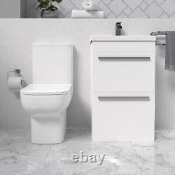 Nes Home White 500mm 2 Drawers Basin Vanity and Close Coupled Toilet