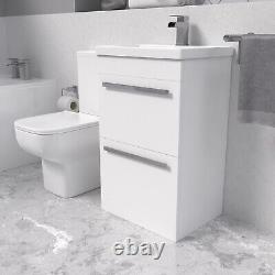Nes Home White 500mm 2 Drawers Basin Vanity and Close Coupled Toilet