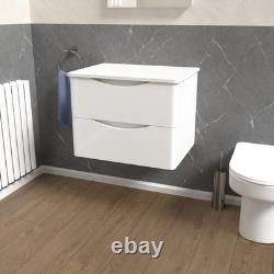 Nes Home White 600mm Bathroom Wall Hung Vanity With Worktop