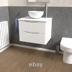 Nes Home White 600mm Bathroom Wall Hung Vanity With Worktop