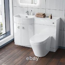 Nes Home White LH 1100mm Vanity Basin Unit White & Ellis Back to Wall Toilet