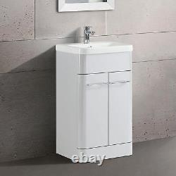 Nes home Lex 500mm Freestanding Vanity Unit Ceramic Basin Cabinet Gloss White