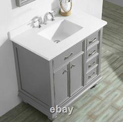 New Large 900 MM Vanity Unit Marble Worktop & Mirror Grey Floor Standing Basin