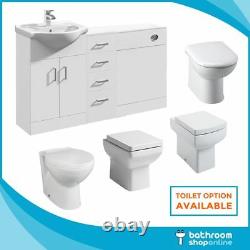 New White Gloss Complete Bathroom Suite with Basin Vanity Toilet Unit & Drawers