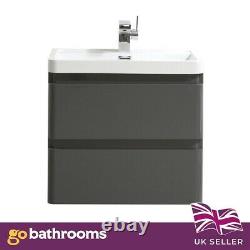 Newbold Anthracite Grey 600mm Bathroom Vanity Unit Wall Hung Sink 2 Drawers