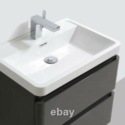 Newbold Anthracite Grey 600mm Bathroom Vanity Unit Wall Hung Sink 2 Drawers