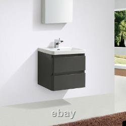 Newbold Anthracite Grey 600mm Bathroom Vanity Unit Wall Hung Sink 2 Drawers