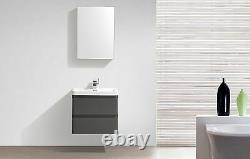 Newbold Anthracite Grey 600mm Bathroom Vanity Unit Wall Hung Sink 2 Drawers