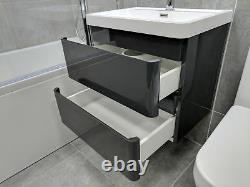 Newbold Anthracite Grey 600mm Bathroom Vanity Unit Wall Hung Sink 2 Drawers