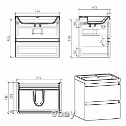 Newbold Anthracite Grey 600mm Bathroom Vanity Unit Wall Hung Sink 2 Drawers