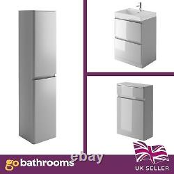 Newbold Bathroom Vanity Unit Sink Wall Hung Floor Standing Light Grey Storage