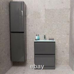 Newbold Dark Grey Gloss Bathroom Floor Vanity Unit White Glass Basin 60cm