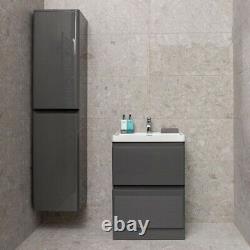Newbold Dark Grey Gloss Bathroom Floor Vanity Unit White Polymarble Basin 60cm