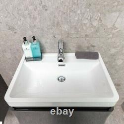 Newbold Dark Grey Gloss Bathroom Floor Vanity Unit White Polymarble Basin 60cm