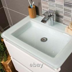 Newbold Gloss White Bathroom Wall Hung Unit White Glass Basin Sink 60cm