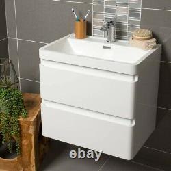 Newbold White 600mm Bathroom Vanity Unit Wall Hung Storage Sink 2 Drawers