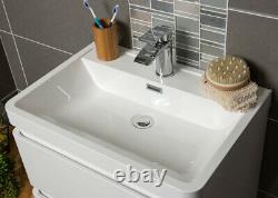 Newbold White 600mm Bathroom Vanity Unit Wall Hung Storage Sink 2 Drawers