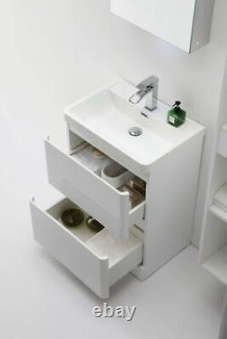 Newbold White Gloss 600mm Bathroom Standing Vanity Unit Sink 2 Drawers