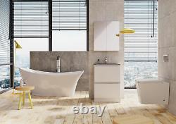 Newbold White Gloss 600mm Bathroom Standing Vanity Unit Sink 2 Drawers