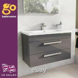 Newton Anthracite Vanity Unit Bathroom Wall Ceramic Basin Storage Cupboard 80cm