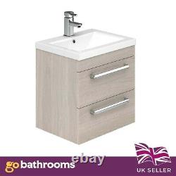 Newton Bathroom Vanity Unit & Ceramic Basin Wall Mounted Light Wood Chrome 510mm