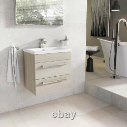 Newton Bathroom Vanity Unit & Ceramic Basin Wall Mounted Light Wood Chrome 510mm