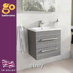 Newton Grey Wood Effect Bathroom Vanity Unit Wall Ceramic Sink Basin 515mm