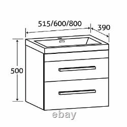 Newton Grey Wood Effect Bathroom Vanity Unit Wall Ceramic Sink Basin 515mm