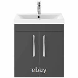 Nuie Athena Wall Hung 2-Door Vanity Unit with Basin-1 500mm Wide Gloss Grey