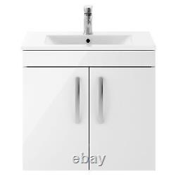 Nuie Athena Wall Hung 2-Door Vanity Unit with Basin-2 600mm Wide Gloss White