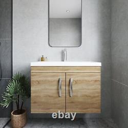 Nuie Athena Wall Hung 2-Door Vanity Unit with Basin-2 800mm Wide Natural Oak