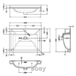 Nuie Classique 600mm 2-Door Basin Vanity Unit 1 Tap Hole Bathroom Sink Cabinet