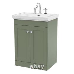 Nuie Classique 600mm Basin Vanity Unit 3 Tap Hole Traditional Satin Green Unit